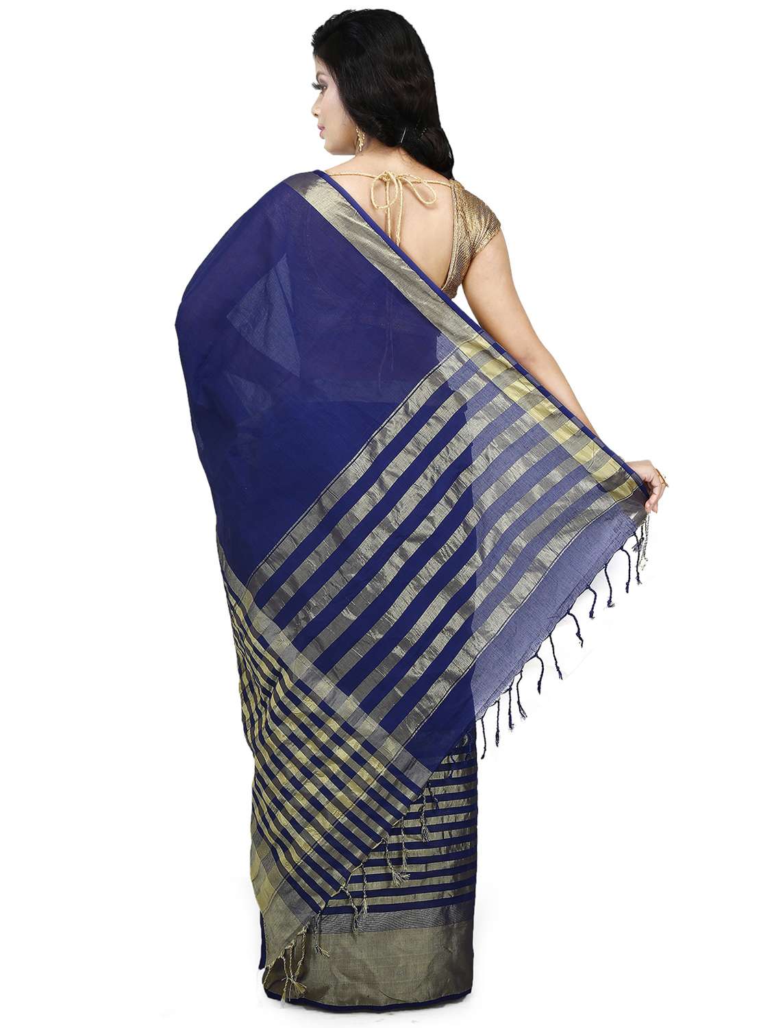 women striped bordered saree - 21536967 -  Standard Image - 1