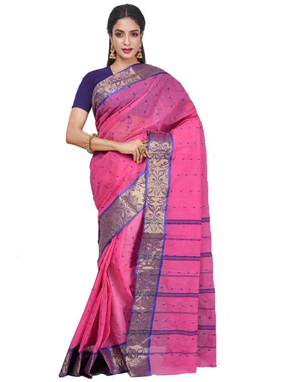 pink self design tant saree - 21536977 - Zoom Image - 0