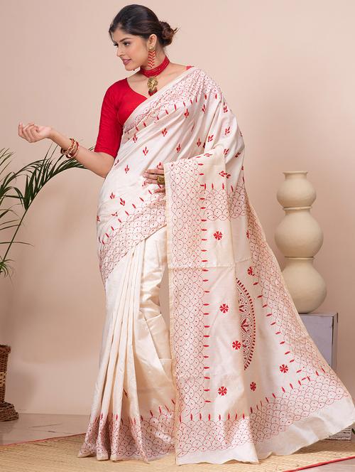 women cream embroidered saree - 21537021 - Standard Image - 0
