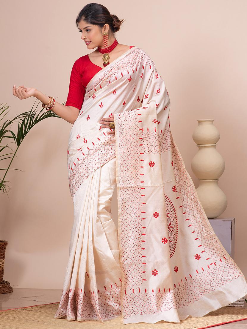 women cream embroidered saree - 21537021 - Zoom Image - 0
