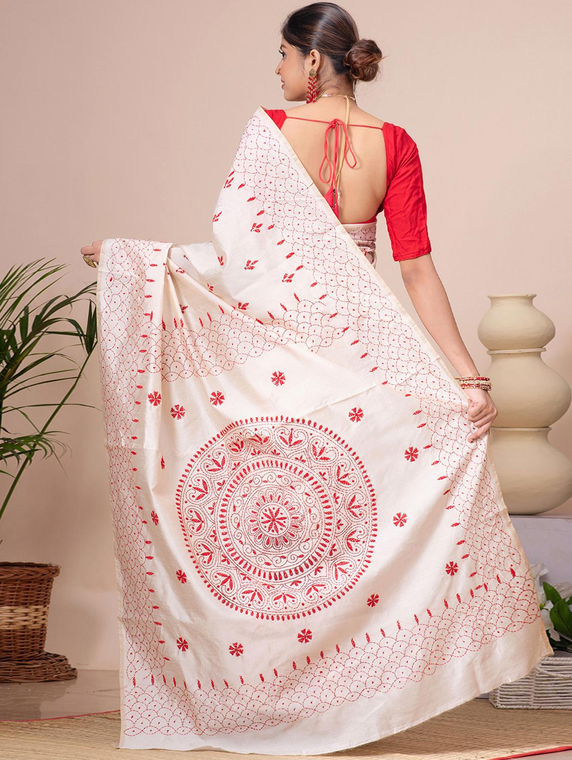 women cream embroidered saree - 21537021 - Standard Image - 1