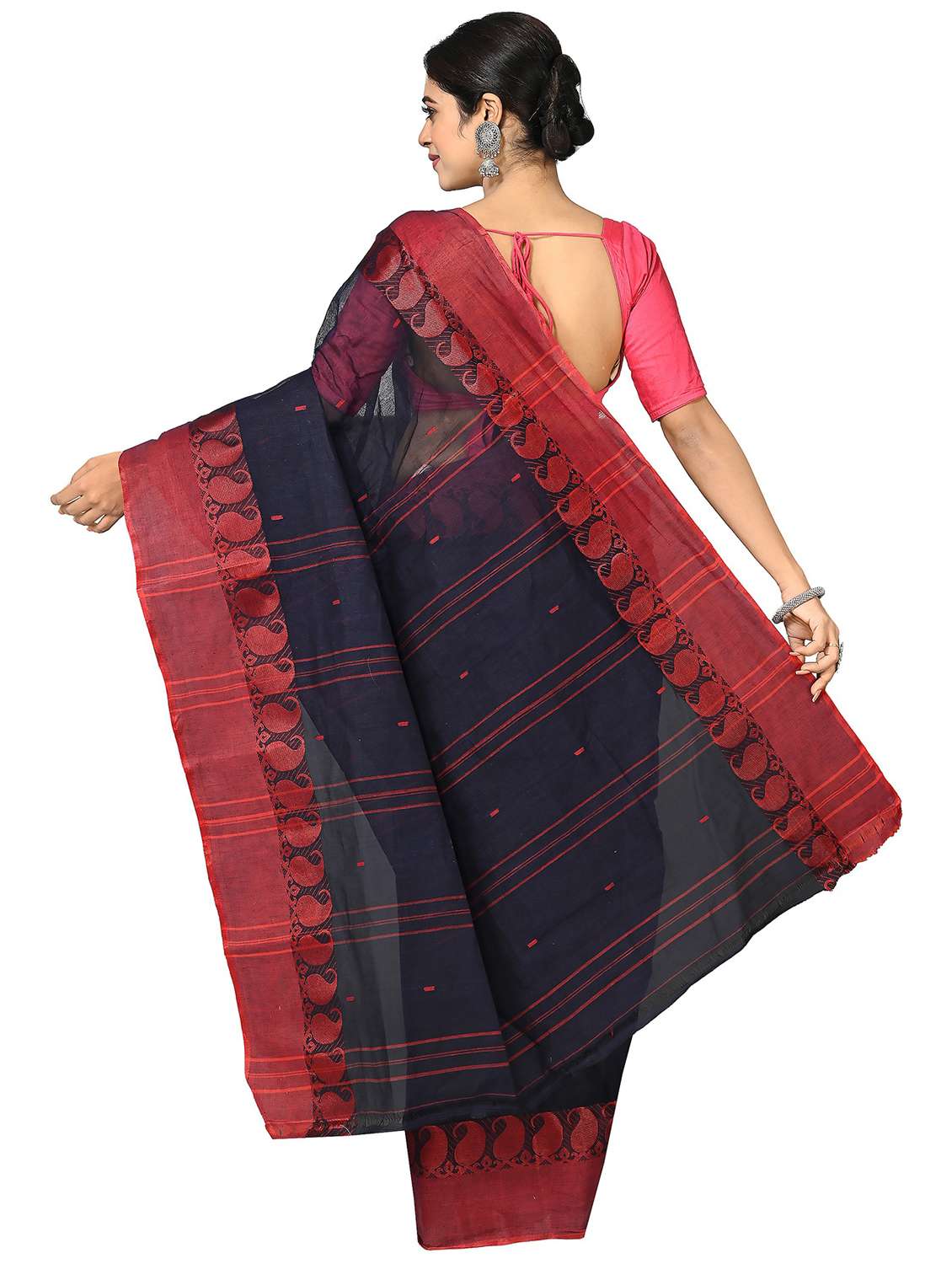 women navy blue tant saree - 21537039 -  Standard Image - 1