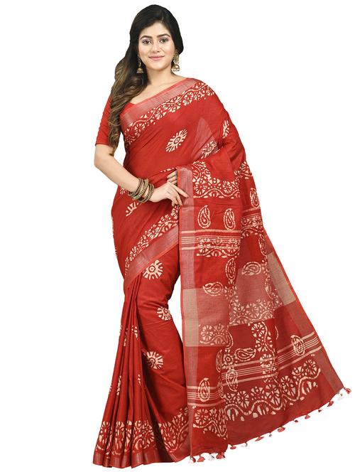 women red batik printed saree - 21537072 - Standard Image - 0
