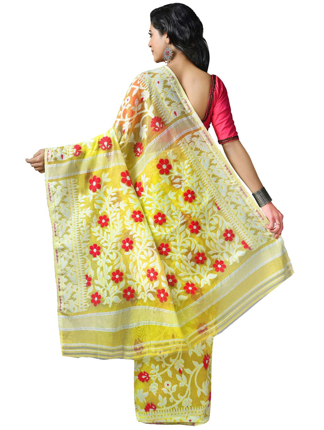 women yellow self design jamdani saree - 21537076 -  Standard Image - 1