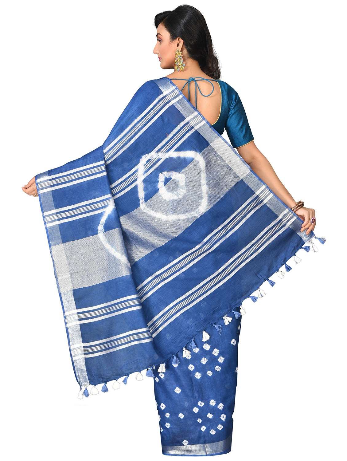 blue bandhani print handloom saree - 21537089 -  Standard Image - 1