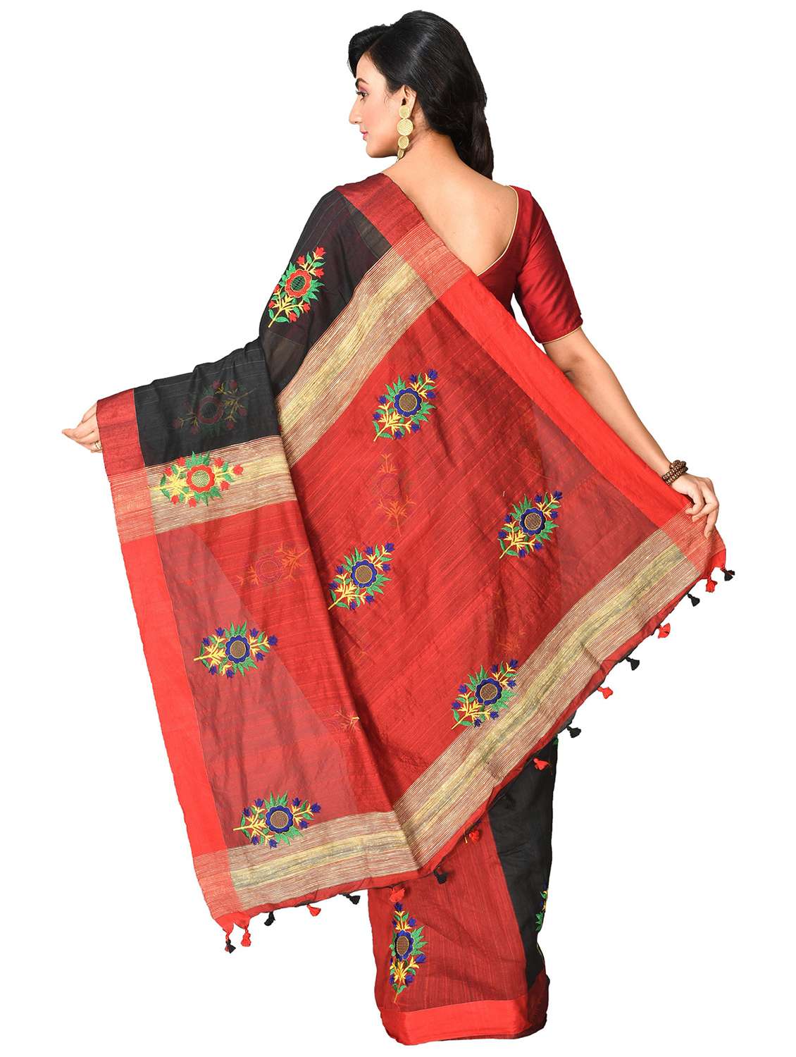 women solid with work handloom sraee - 21537091 -  Standard Image - 1