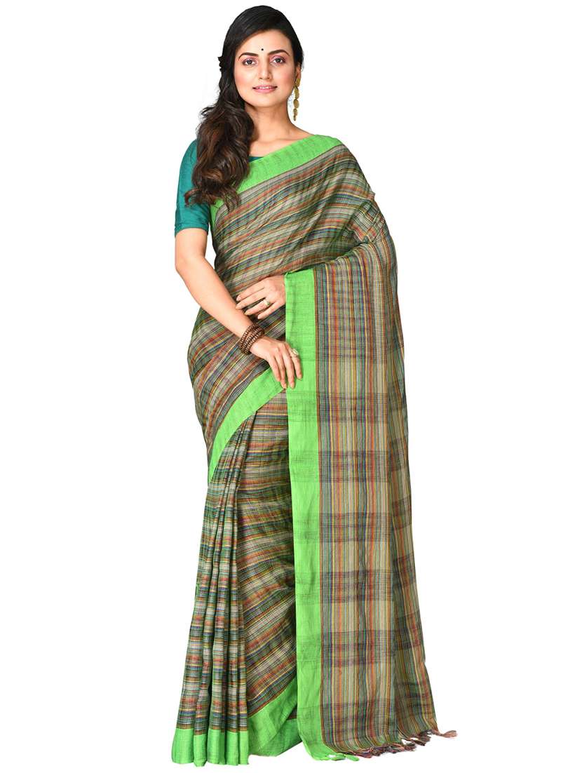 women checkered handloom saree