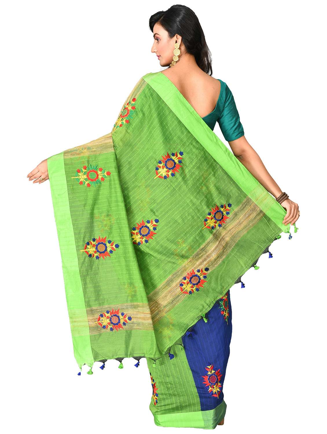 women solid with work handloom saree - 21537098 - Standard Image - 1