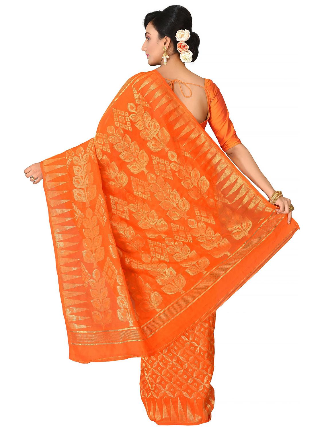women orange self design jamdani saree - 21537112 - Standard Image - 1