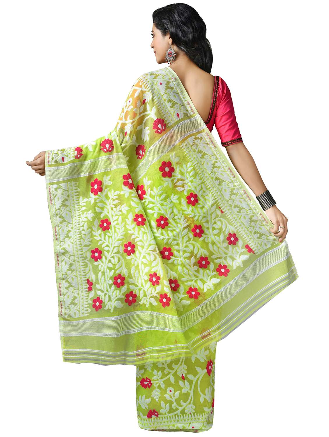green self design jamdani saree - 21537133 -  Standard Image - 1
