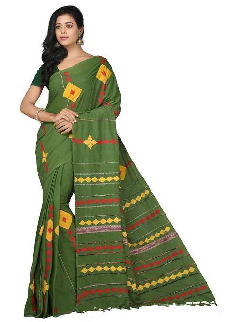 women solid with work handloom saree - 21537167 - Standard Image - 0