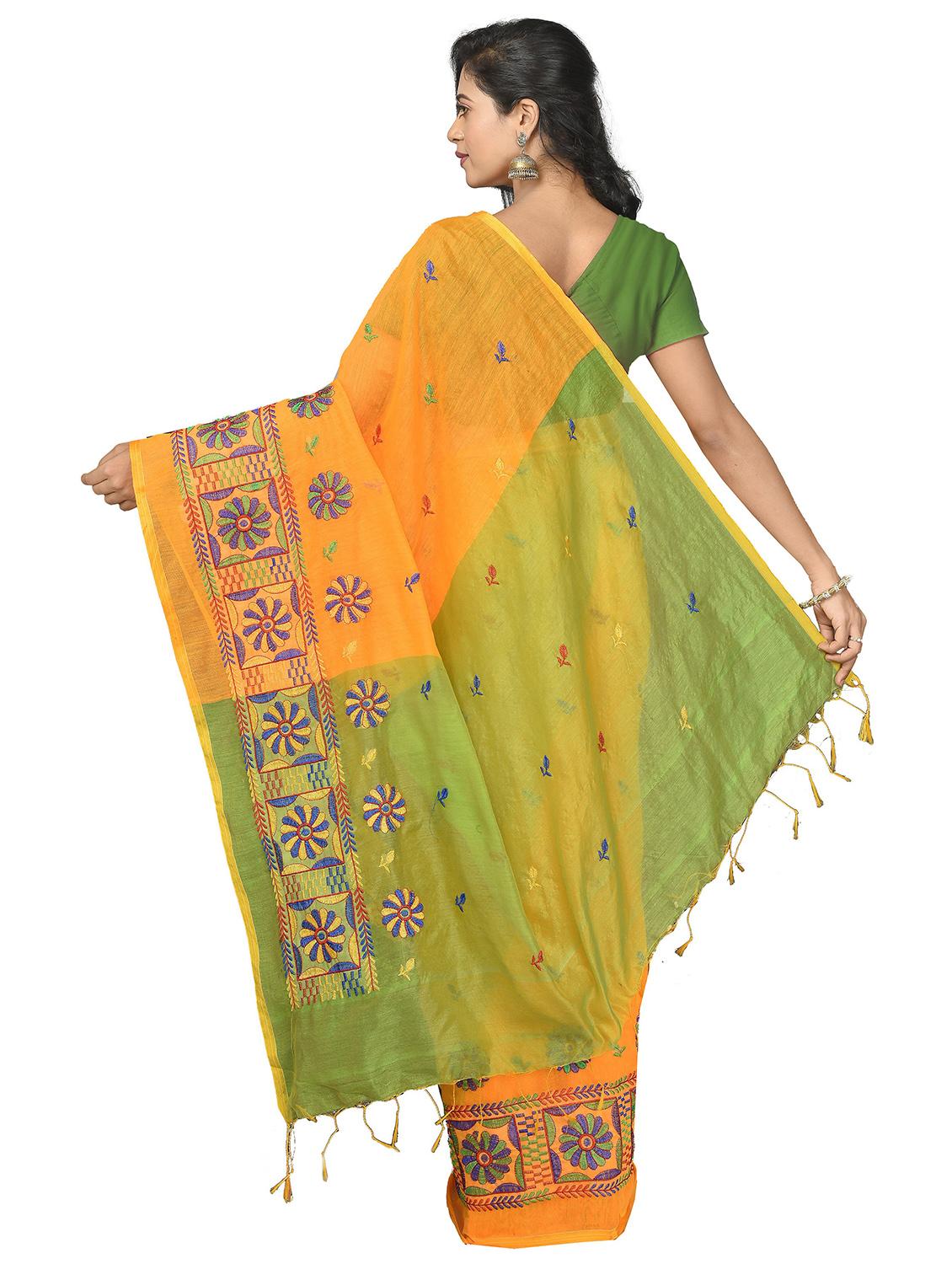 women solid with work embroidered saree - 21537179 - Standard Image - 1