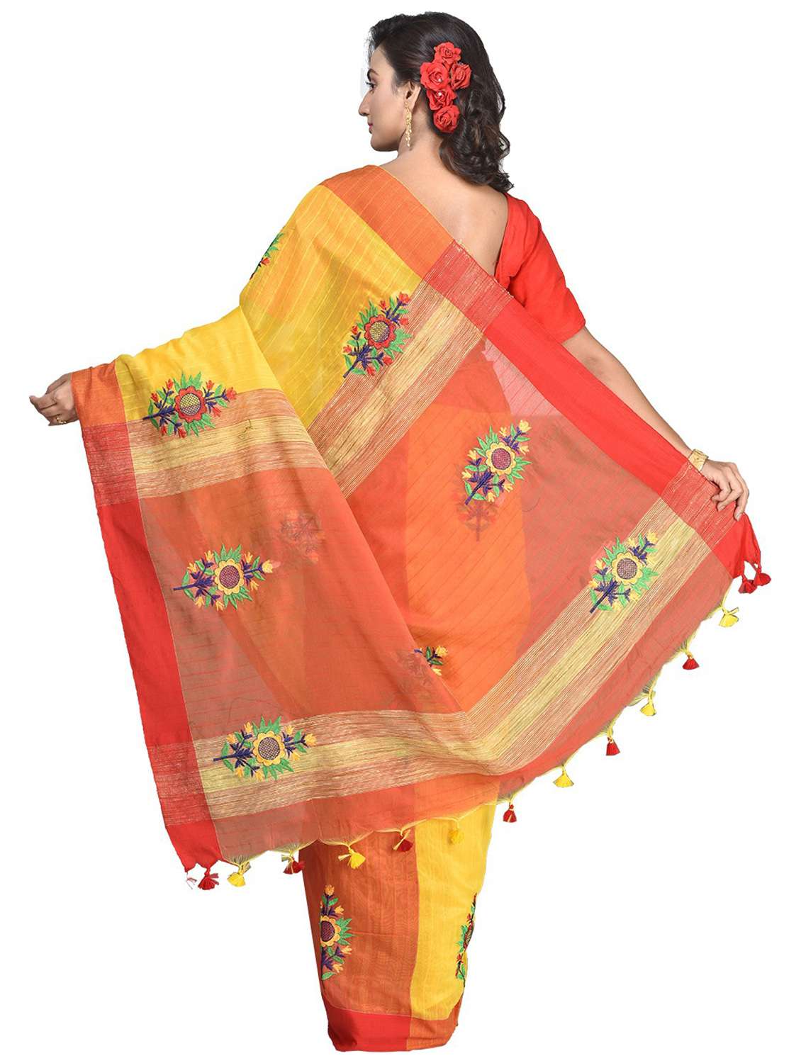 women solid with work handloom saree - 21537195 - Standard Image - 1