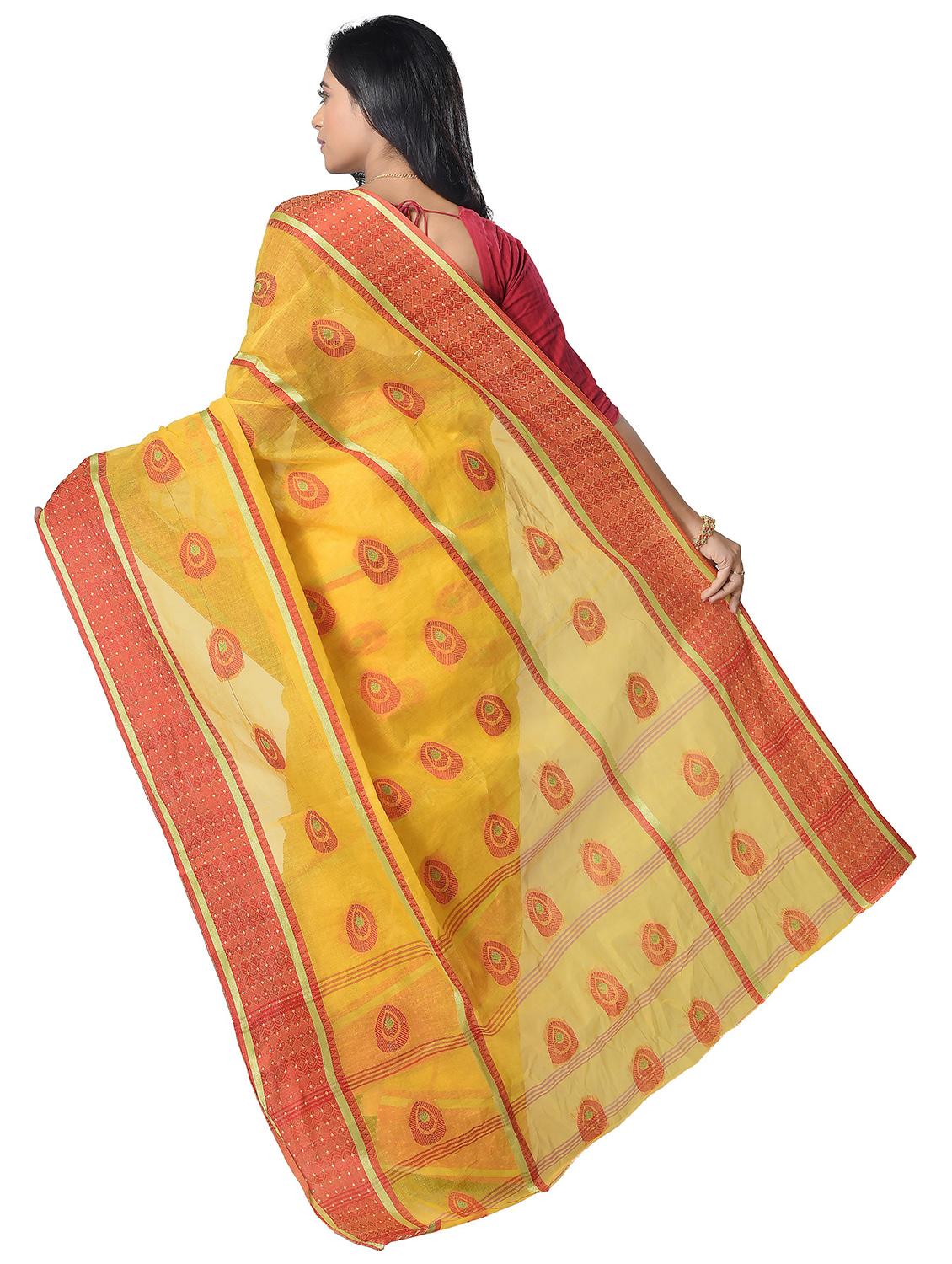 yellow self design handloom saree - 21537200 - Standard Image - 1