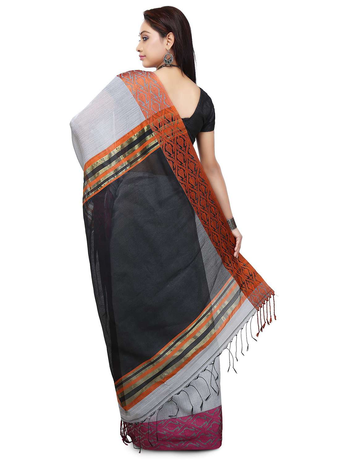 women solid handloom saree - 21537242 -  Standard Image - 1