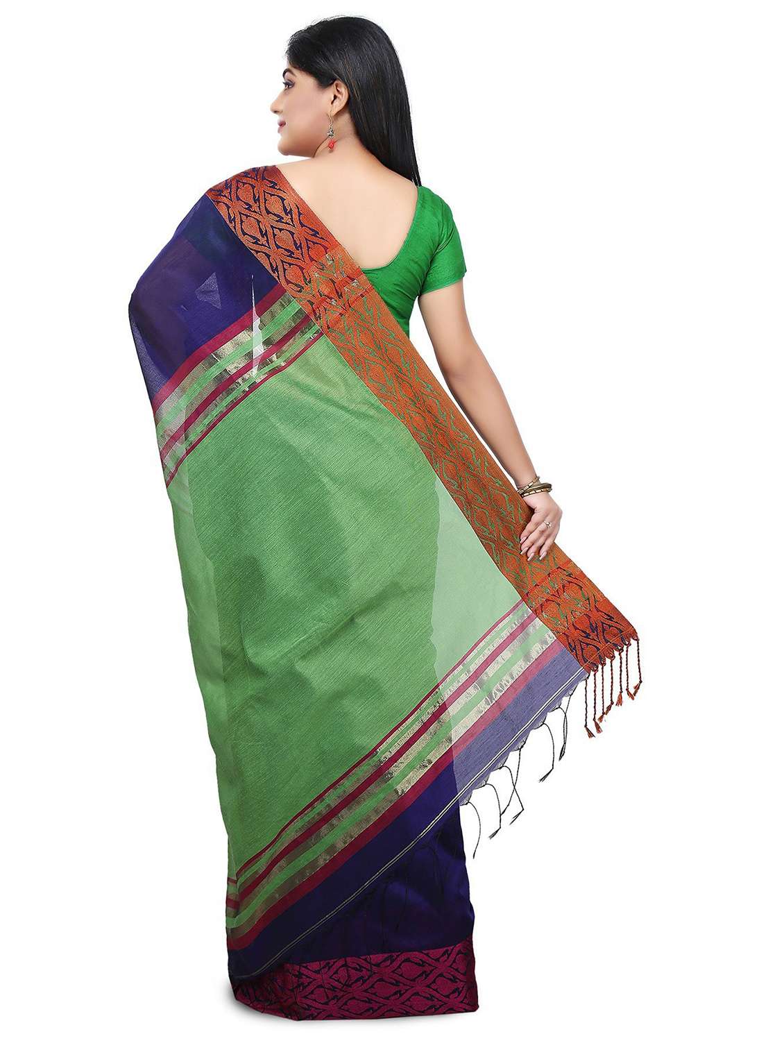 women solid with bordered handloom saree  - 21537249 -  Standard Image - 1