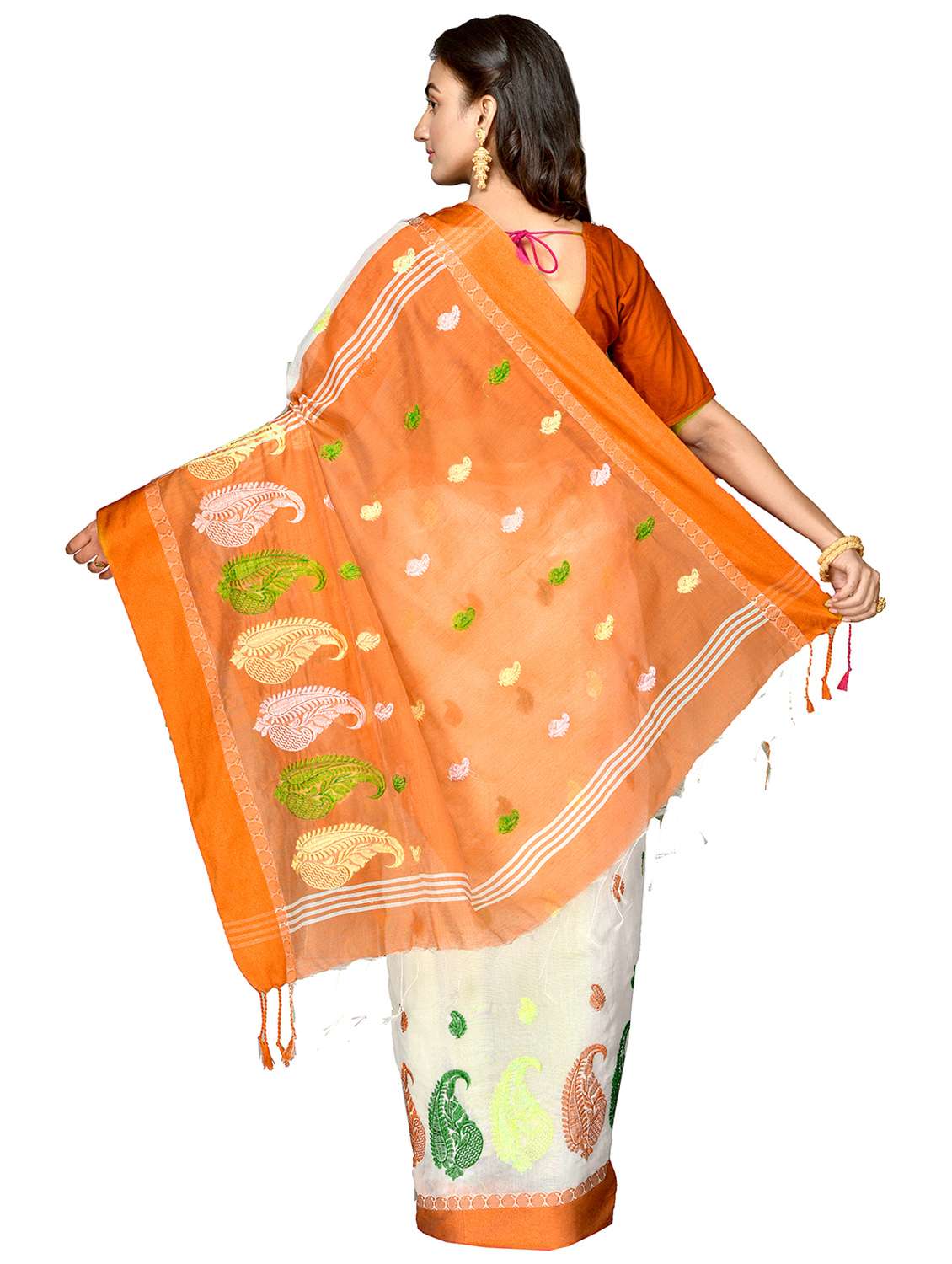 women orange self design handloom saree - 21537320 - Standard Image - 1