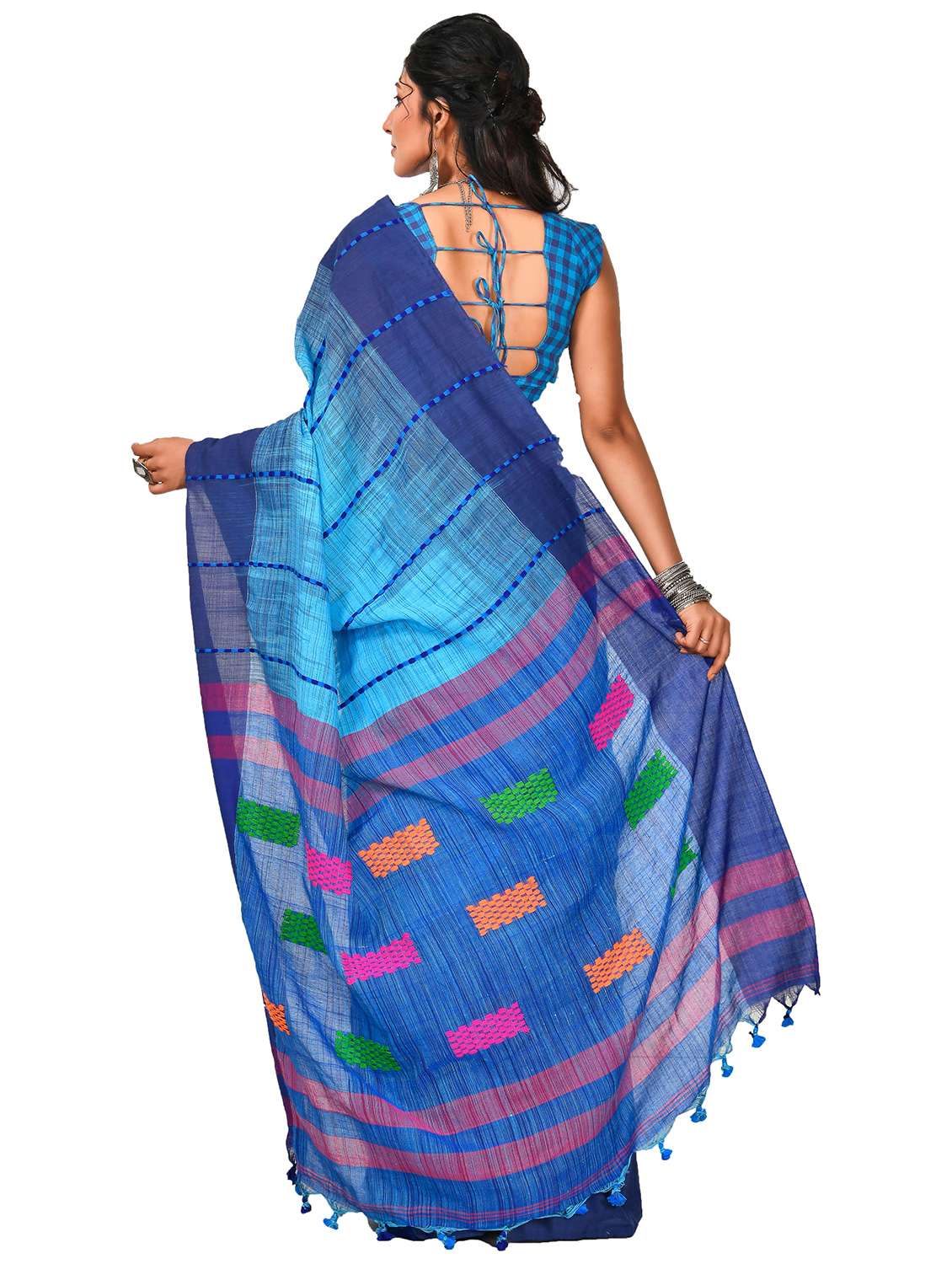 women light blue handloom saree - 21537327 -  Standard Image - 1