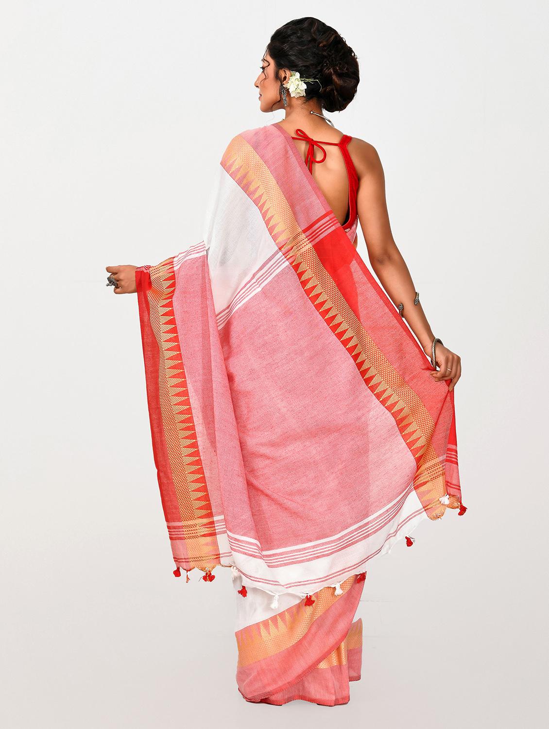 women solid with bordered handloom saree - 21537340 - Standard Image - 1