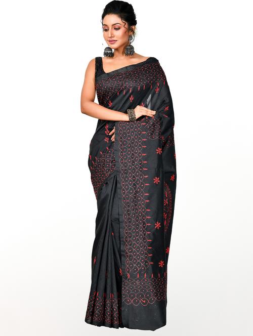 women solid with work kaantha saree - 21537343 - Standard Image - 0