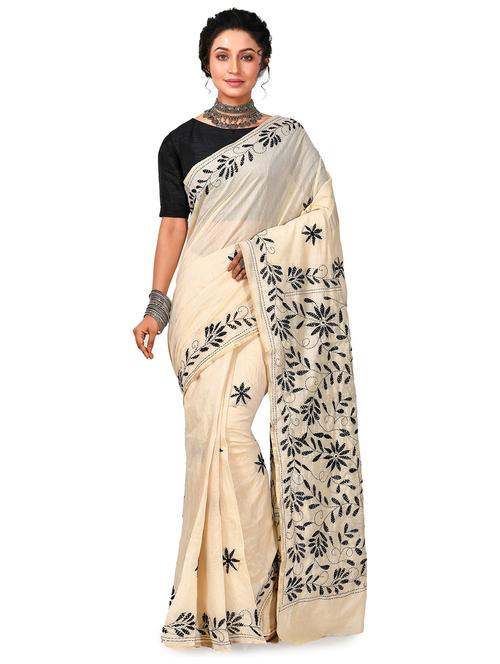 women solid with work chikankari saree - 21537351 -  Standard Image - 0