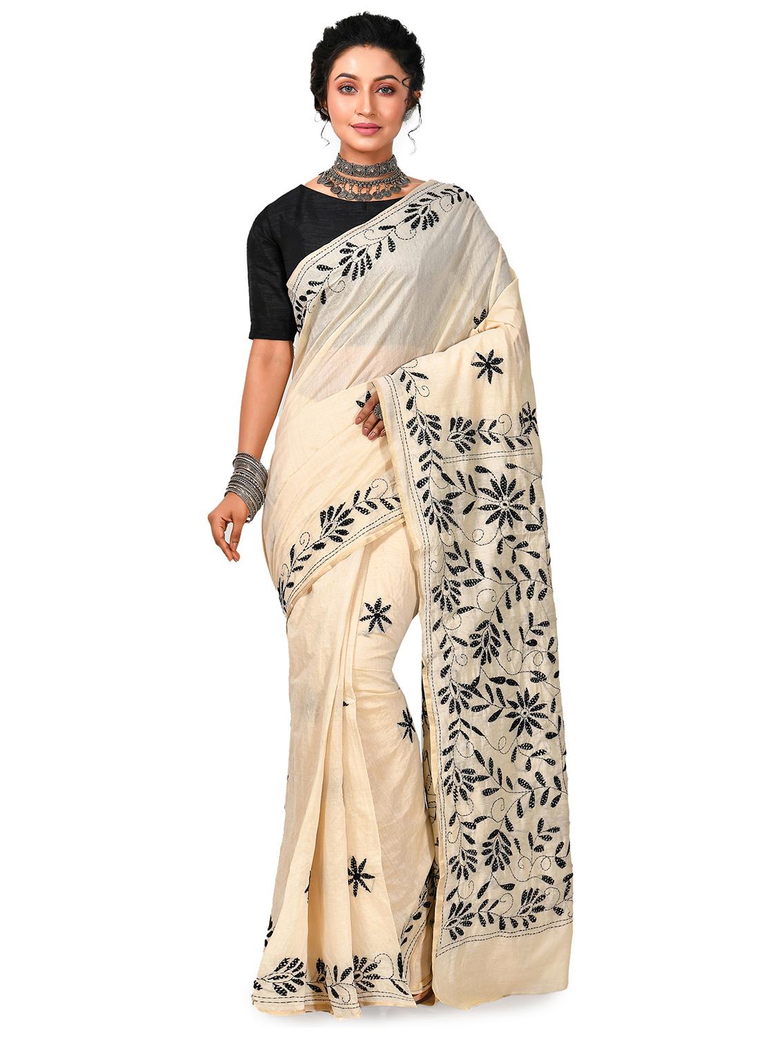 women solid with work chikankari saree - 21537351 -  Zoom Image - 0