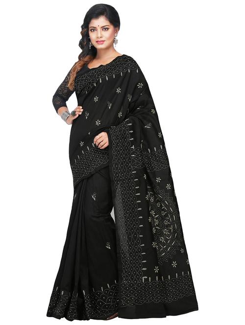 women black embroidered saree - 21537383 - Standard Image - 0