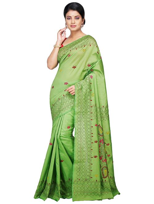 women solid with work kaantha saree - 21537400 - Standard Image - 0