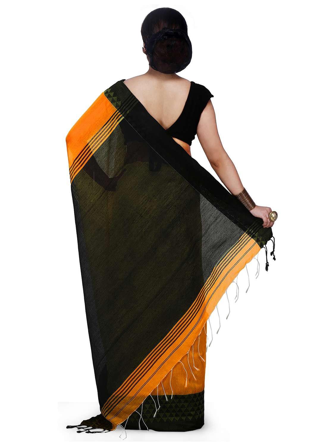 women orange handloom saree - 21537402 -  Standard Image - 1