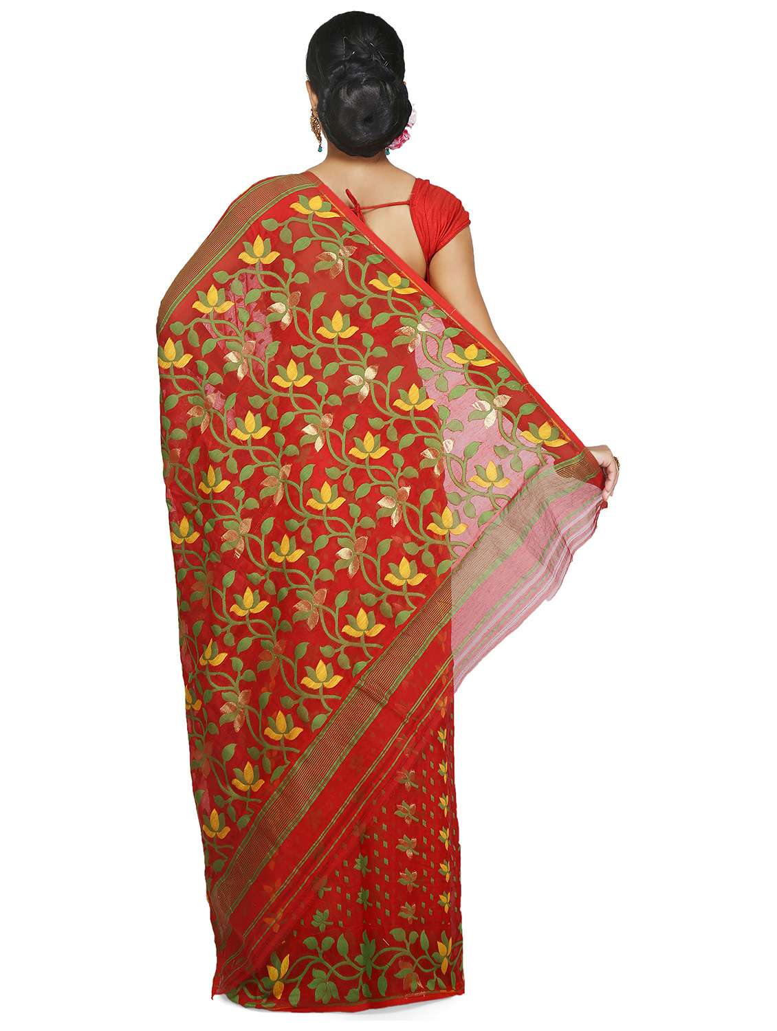 women red jamdani saree - 21537490 - Standard Image - 1