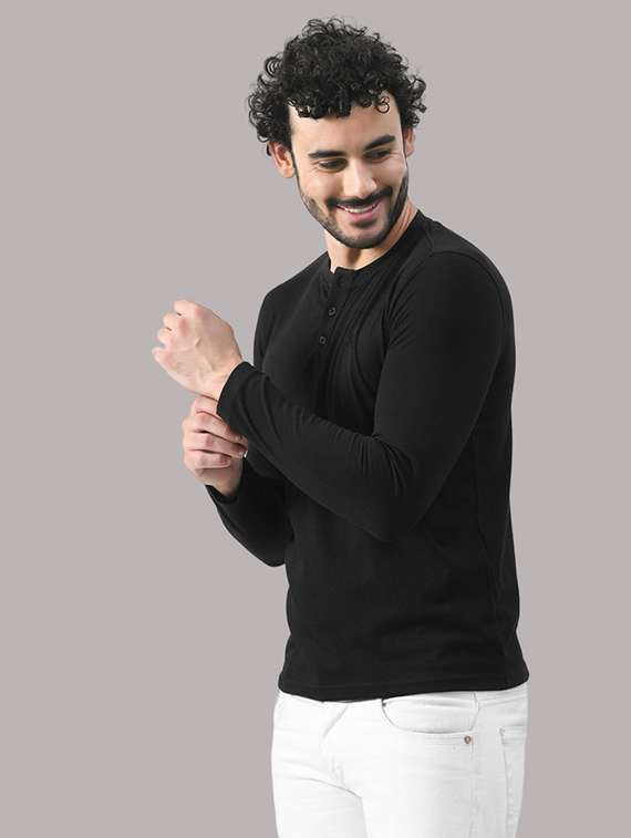 men solid henley neck long sleeve t-shirt - 21537553 -  Standard Image - 1