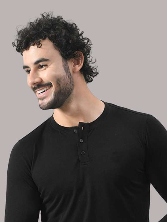 men solid henley neck long sleeve t-shirt - 21537553 -  Standard Image - 4