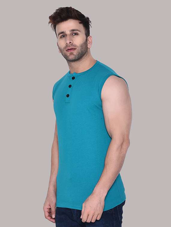 men solid turquoise sleeveless t-shirt - 21537581 -  Standard Image - 1