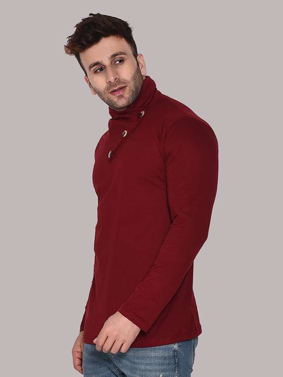 men solid turtle neck slim fit t-shirt - 21537588 -  Standard Image - 1