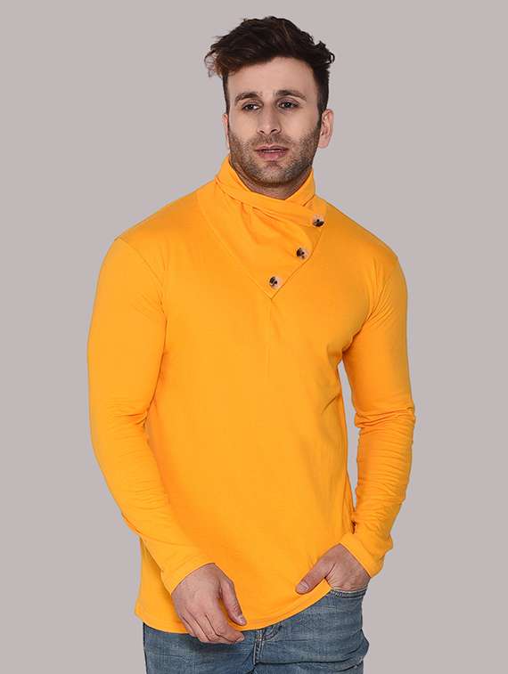 men solid turtle neck slim fit t-shirt
