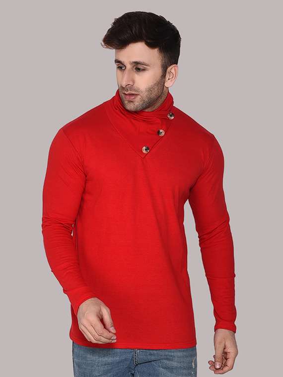 men solid turtle neck slim fit t-shirt