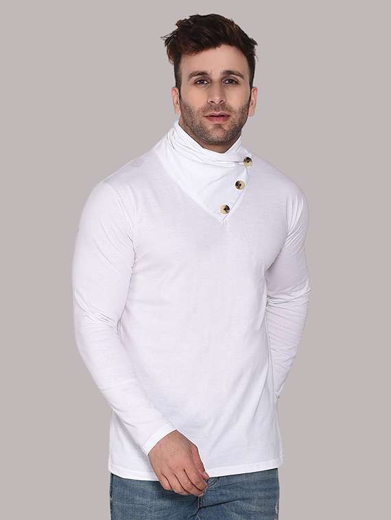 men solid turtle neck slim fit t-shirt
