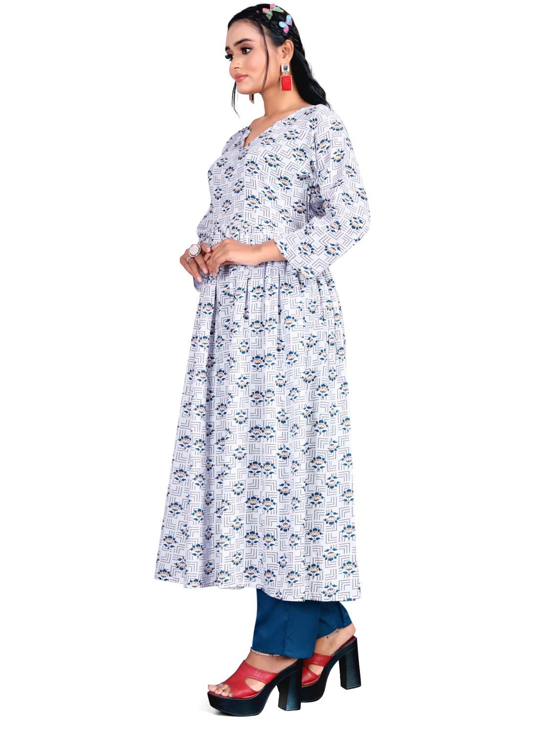 women printed notch neck flared kurta - 21537655 -  Standard Image - 1