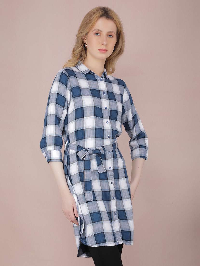 women checkered high low shirt - 21537699 - Standard Image - 1