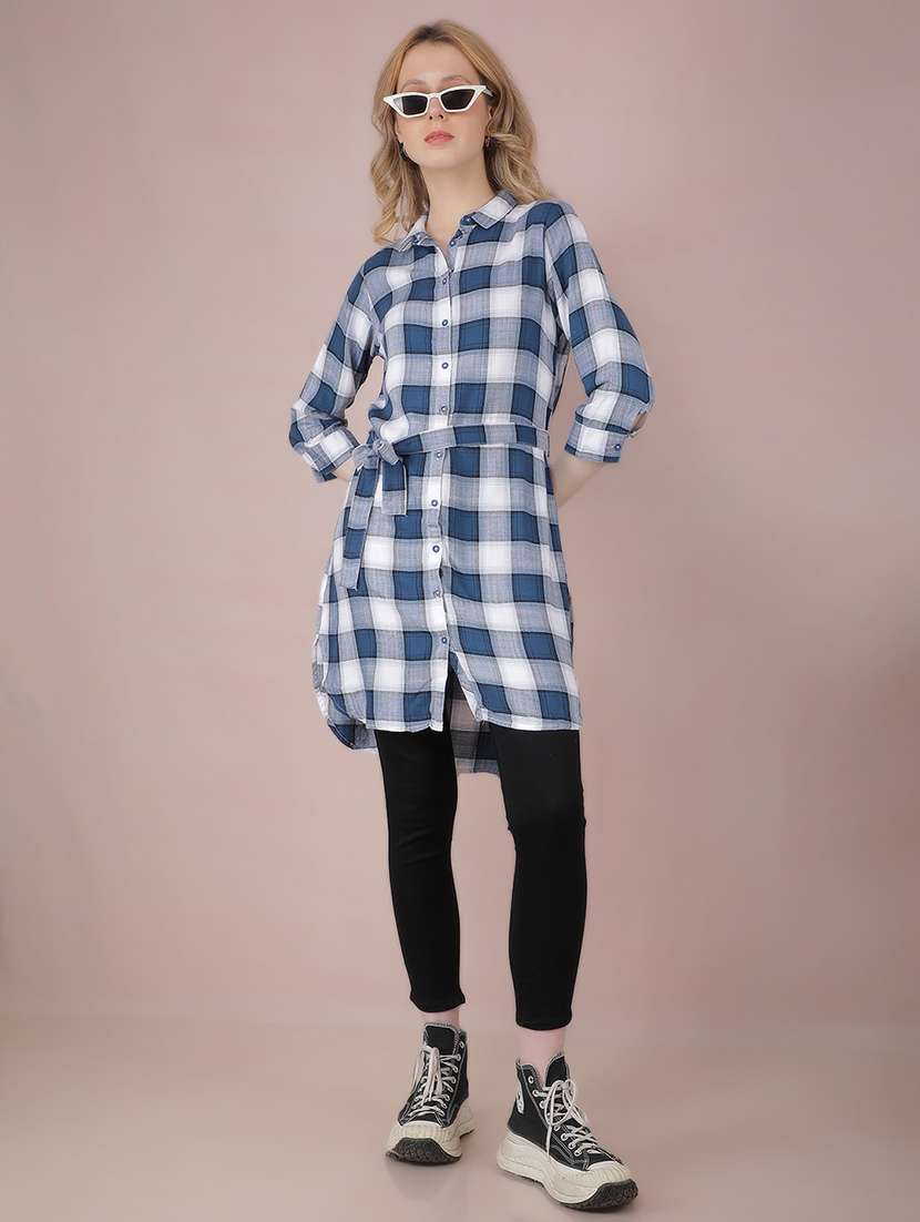 women checkered high low shirt - 21537699 - Standard Image - 4