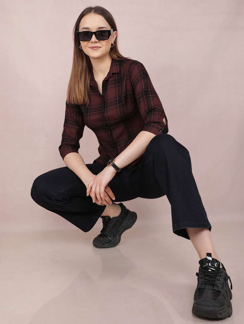 women checkered three quarter sleeve shirt - 21537706 - Standard Image - 4