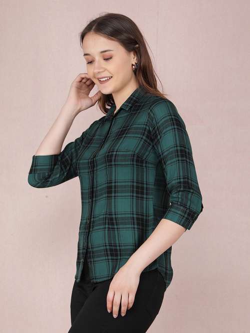 women checkered three quarter sleeve shirt - 21537707 -  Standard Image - 0