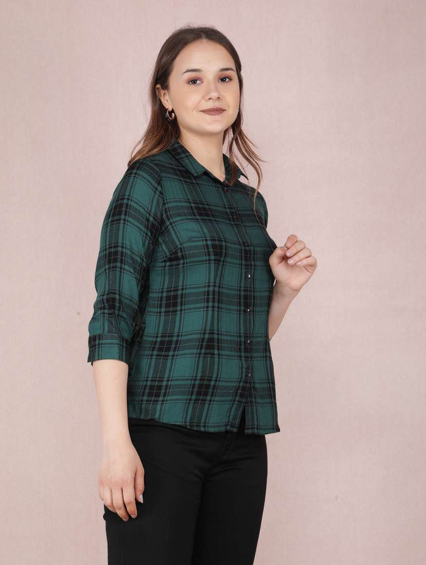 women checkered three quarter sleeve shirt - 21537707 -  Standard Image - 1