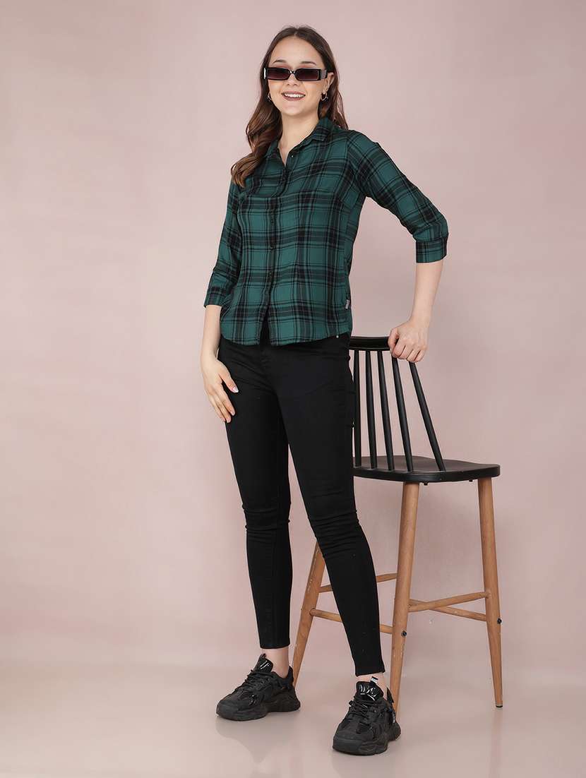 women checkered three quarter sleeve shirt - 21537707 - Standard Image - 4