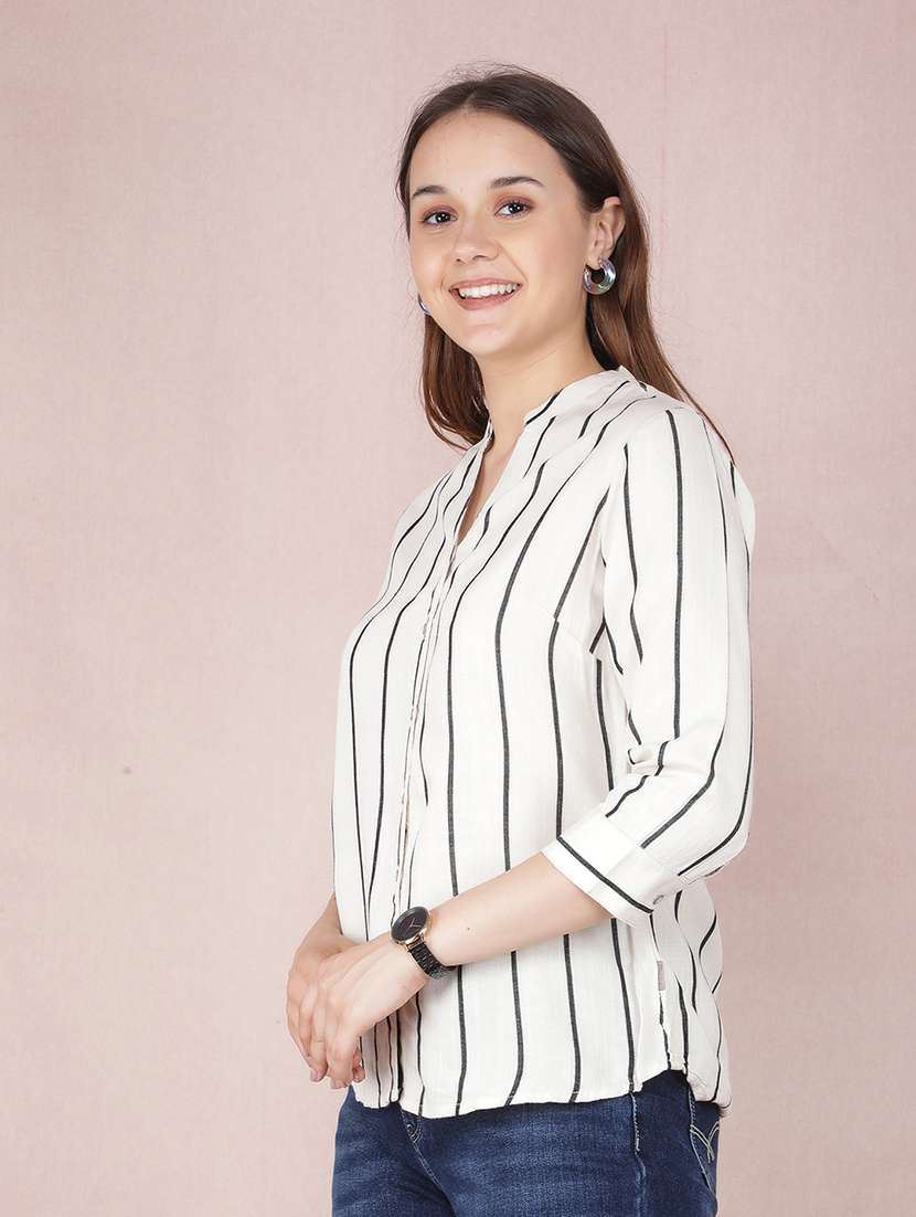 women striped three quarter sleeve shirt - 21537714 -  Standard Image - 1