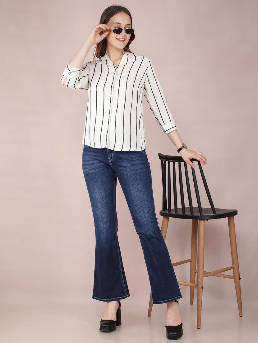 women striped three quarter sleeve shirt - 21537714 -  Standard Image - 4