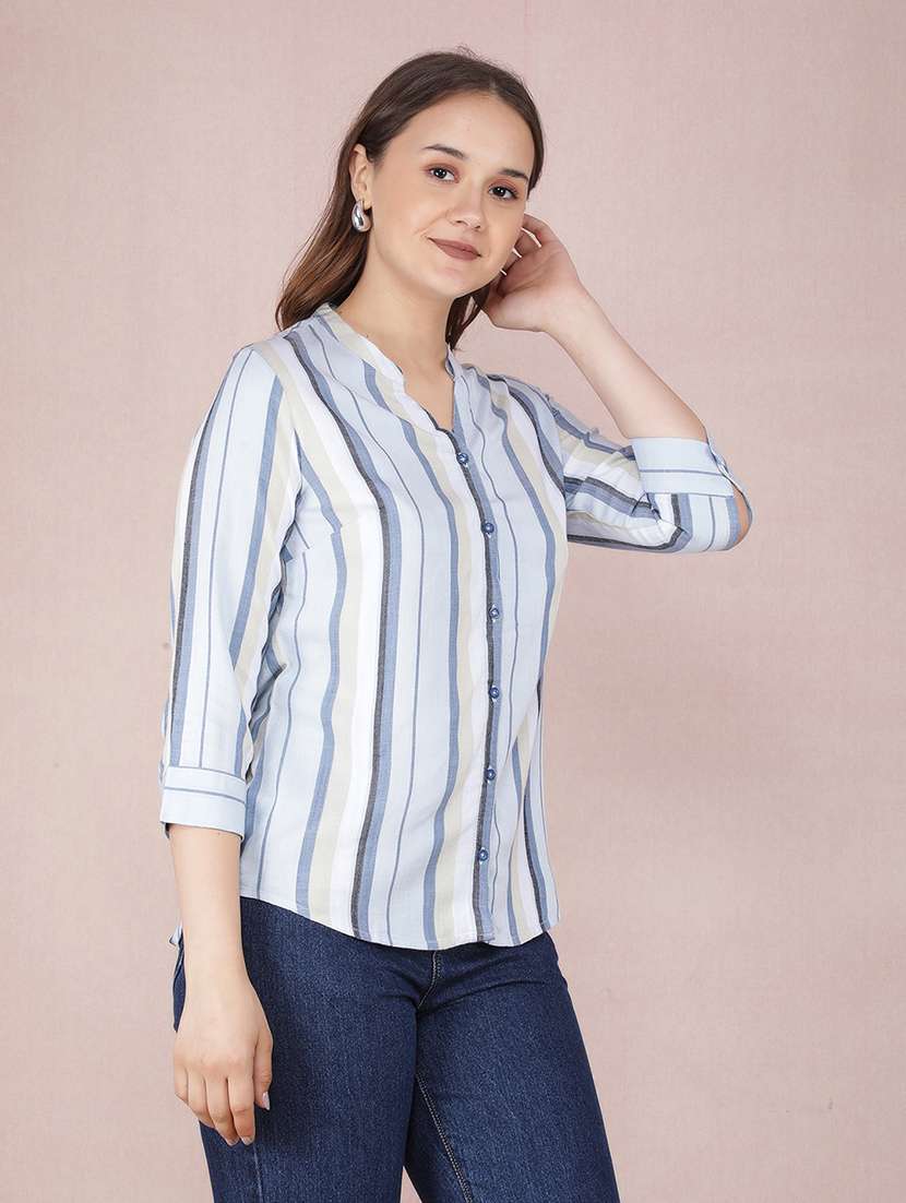 women striped three quarter sleeve shirt - 21537716 -  Standard Image - 1
