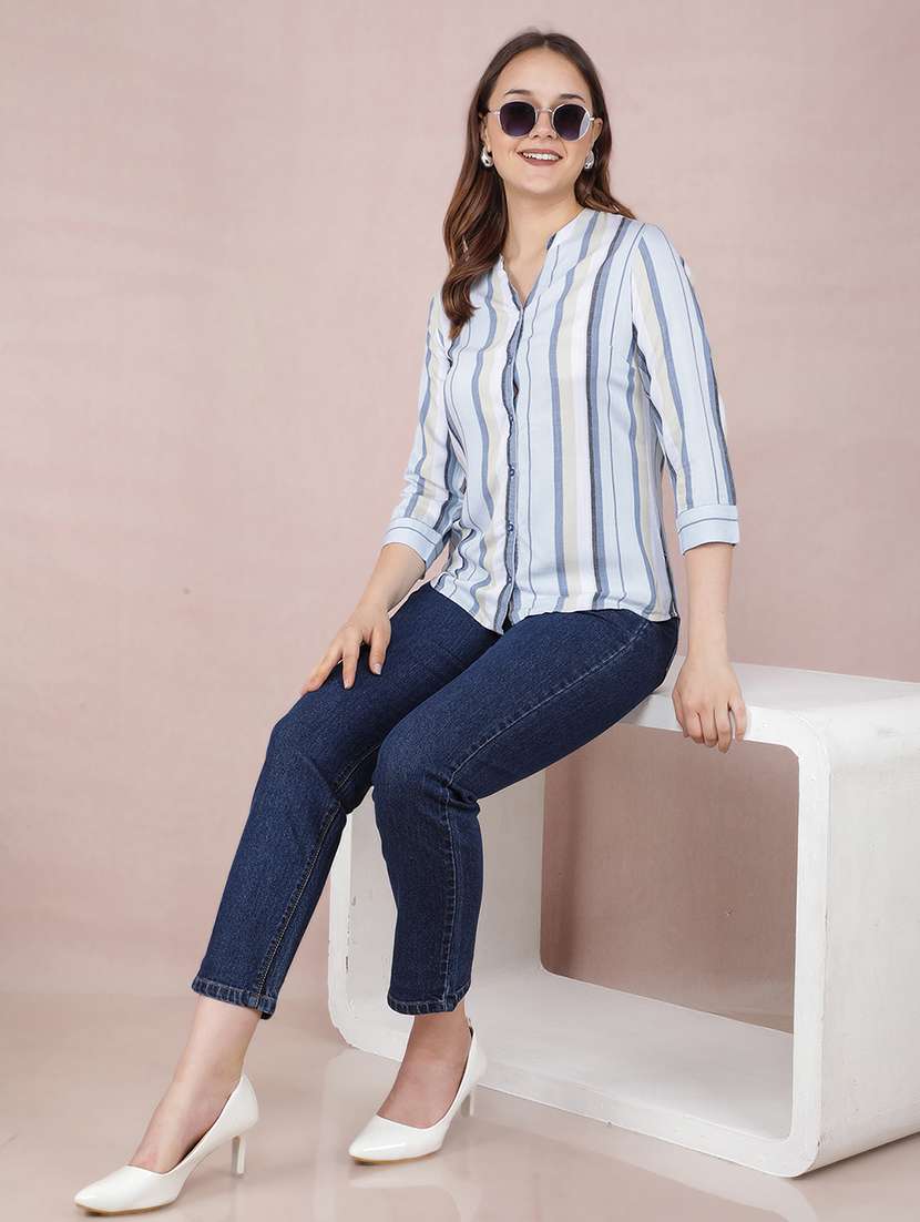 women striped three quarter sleeve shirt - 21537716 -  Standard Image - 4