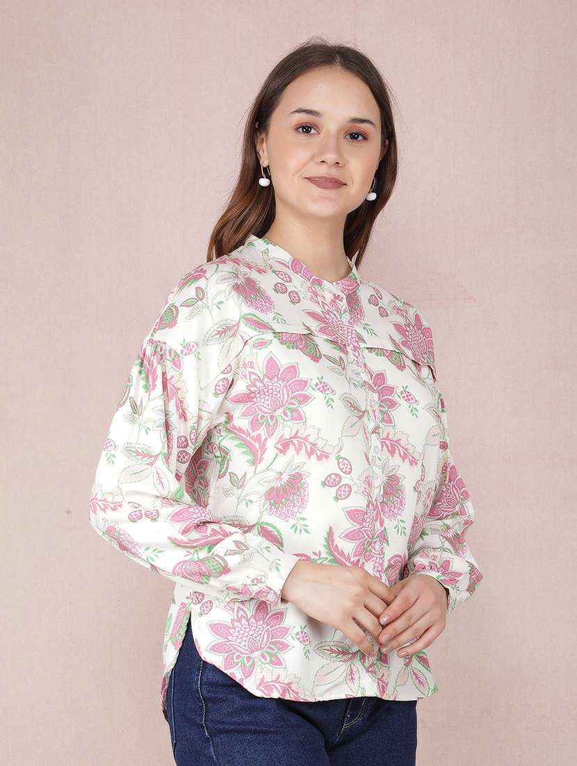 women floral printed mandarin collared shirt - 21537717 -  Standard Image - 1