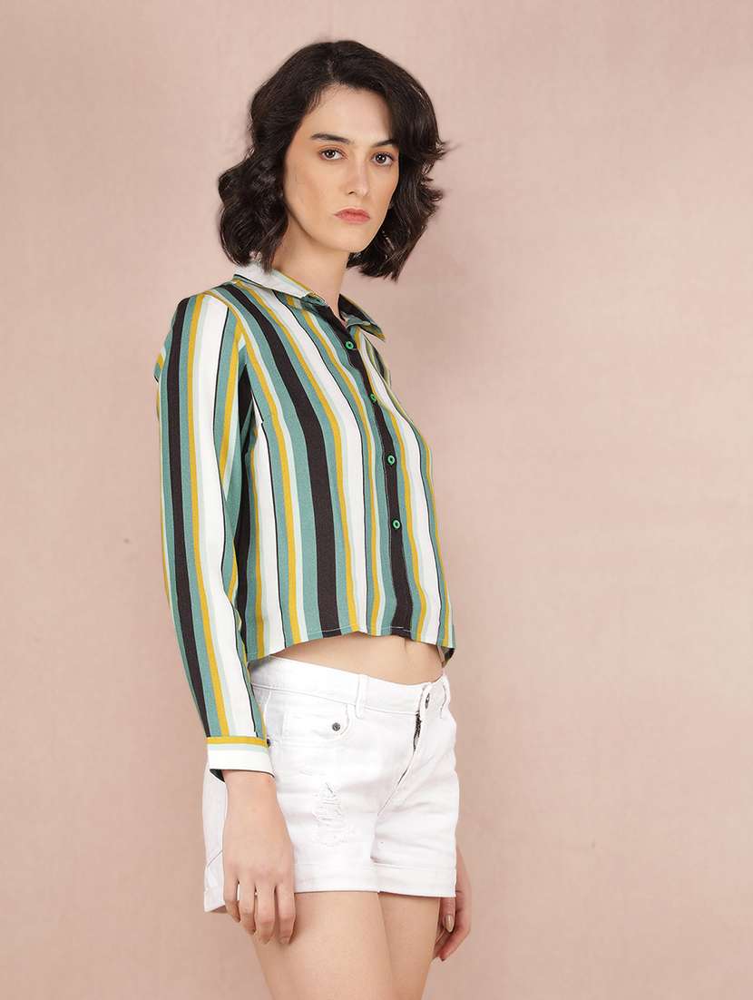women striped long sleeve crop shirt - 21537719 -  Standard Image - 1
